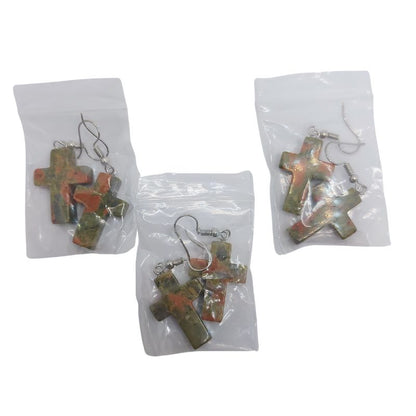Boucles d'Oreilles en Croix - Unakite Naturelle