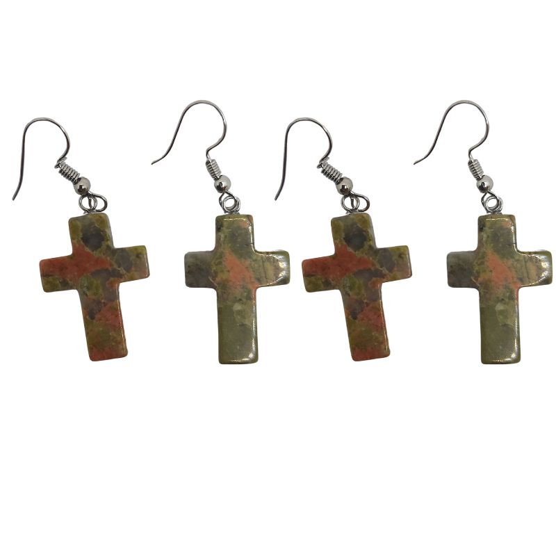 Boucles d'Oreilles en Croix - Unakite Naturelle