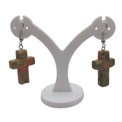Boucles d'Oreilles en Croix - Unakite Naturelle