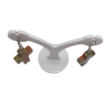 Boucles d'Oreilles en Croix - Unakite Naturelle