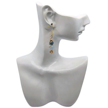 Boucles d'Oreilles en Jade bleu et Aigue-marine Naturelle - Plaqué Or