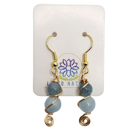 Boucles d'Oreilles en Jade bleu et Aigue-marine Naturelle - Plaqué Or