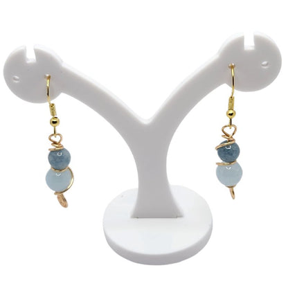 Boucles d'Oreilles en Jade bleu et Aigue-marine Naturelle - Plaqué Or