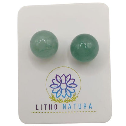 Boucles d'oreilles Rondes en Perle de pierre naturelle - Aventurine Verte - Litho Natura