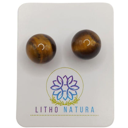 Boucles d'oreilles Rondes en Perle de pierre naturelle - Oeil de Tigre - Litho Natura