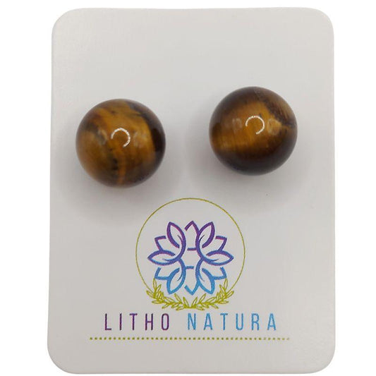 Boucles d'oreilles Rondes en Perle de pierre naturelle - Oeil de Tigre - Litho Natura