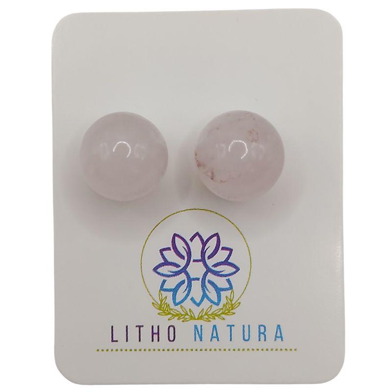 Boucles d'oreilles Rondes en Perle de pierre naturelle - Quartz Rose - Litho Natura