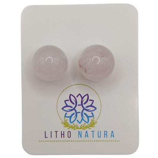 Boucles d'oreilles Rondes en Perle de pierre naturelle - Quartz Rose - Litho Natura