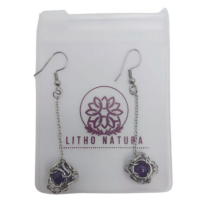 Boucles d'oreilles Pendantes Rondes en Améthyste