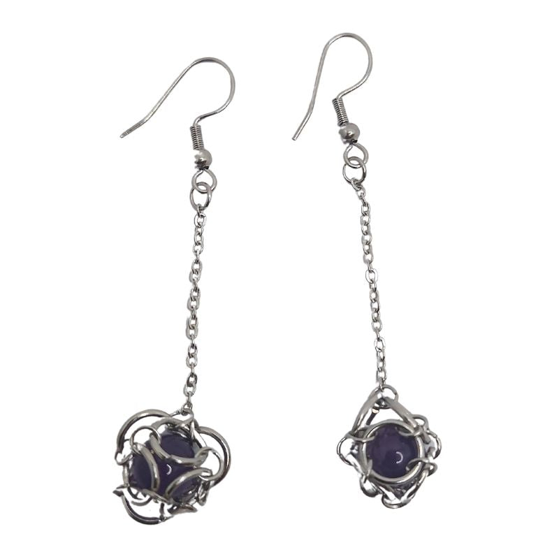 Boucles d'oreilles Pendantes Rondes en Améthyste