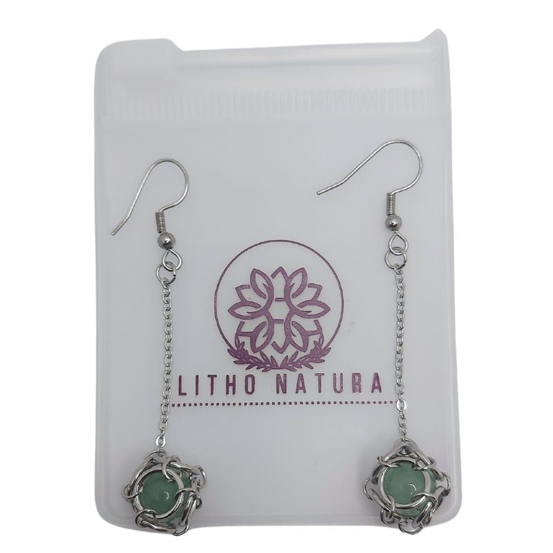 Boucles d'oreilles Pendantes Rondes en Aventurine Verte