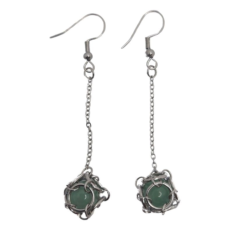 Boucles d'oreilles Pendantes Rondes en Aventurine Verte