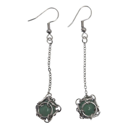Boucles d'oreilles Pendantes Rondes en Aventurine Verte