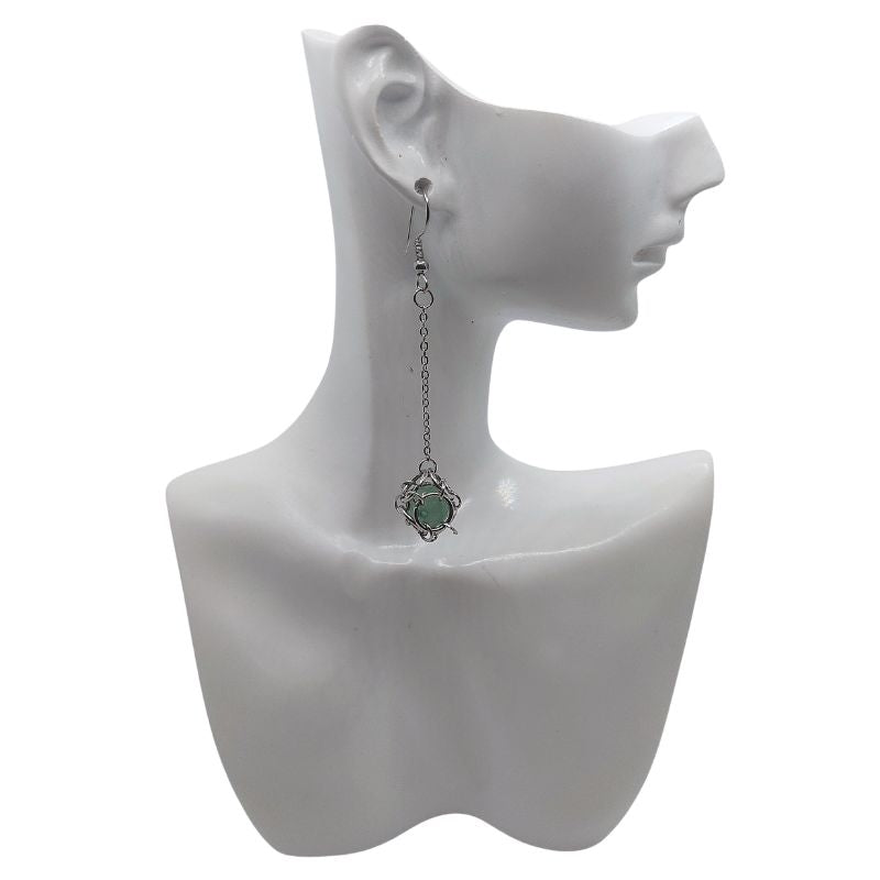 Boucles d'oreilles Pendantes Rondes en Aventurine Verte