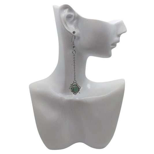 Boucles d'oreilles Pendantes Rondes en Aventurine Verte