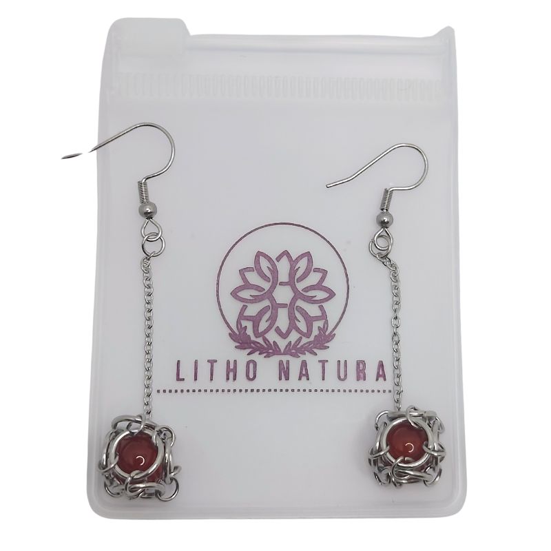 Boucles d'oreilles Pendantes Rondes en Cornaline