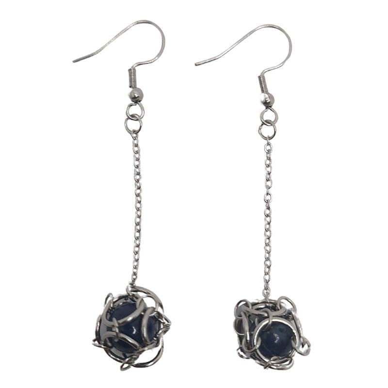 Boucles d'oreilles Pendantes Rondes en Lapis Lazuli