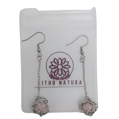 Boucles d'oreilles Pendantes Rondes en Quartz Rose