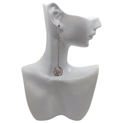 Boucles d'oreilles Pendantes Rondes en Quartz Rose