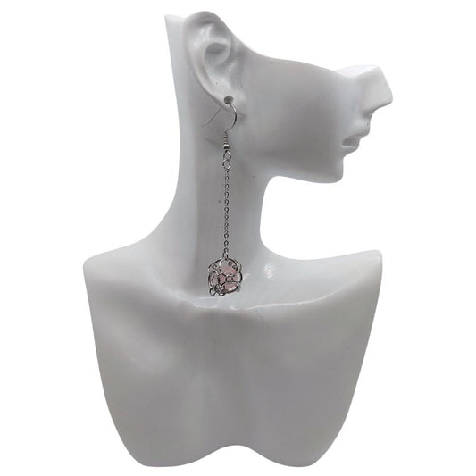Boucles d'oreilles Pendantes Rondes en Quartz Rose