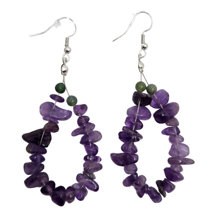 Boucles d'oreilles en Améthyste - Laiton Plaqué Platine