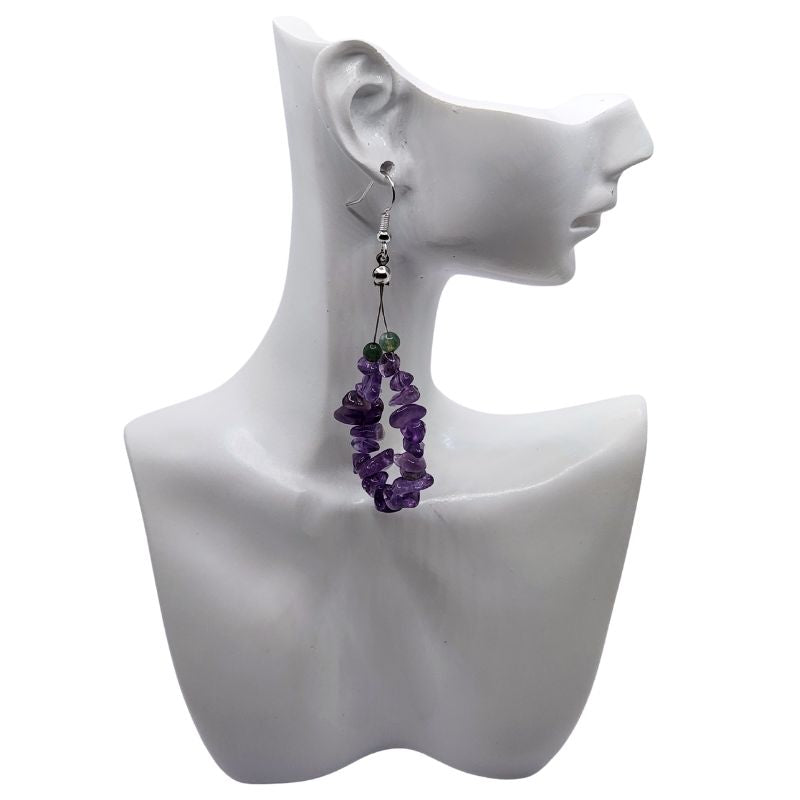 Boucles d'oreilles en Améthyste - Laiton Plaqué Platine