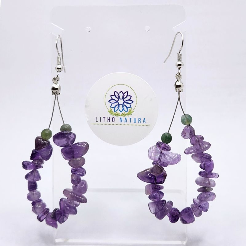 Boucles d'oreilles en Améthyste - Laiton Plaqué Platine