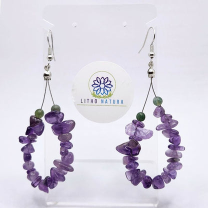 Boucles d'oreilles en Améthyste - Laiton Plaqué Platine