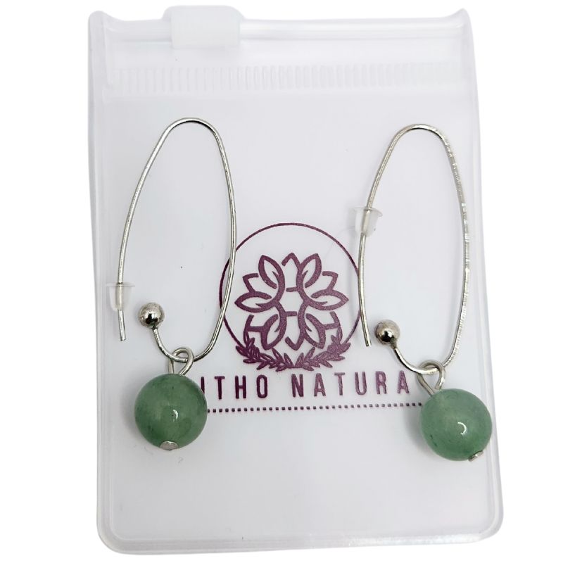 Boucles d'oreilles en Aventurine Verte - Laiton Plaqué Platine