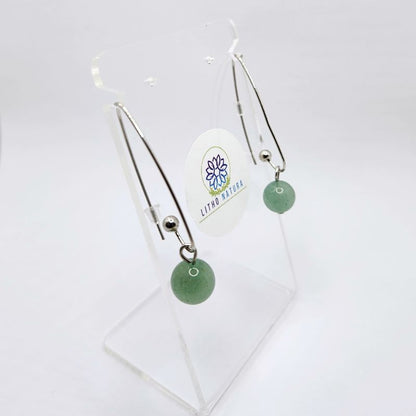 Boucles d'oreilles en Aventurine Verte - Laiton Plaqué Platine