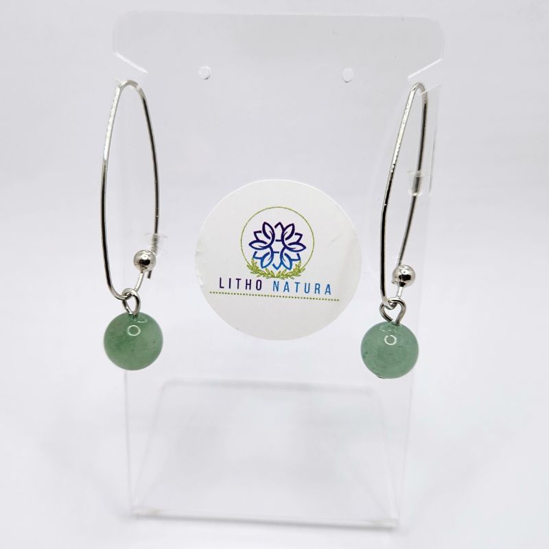 Boucles d'oreilles en Aventurine Verte - Laiton Plaqué Platine