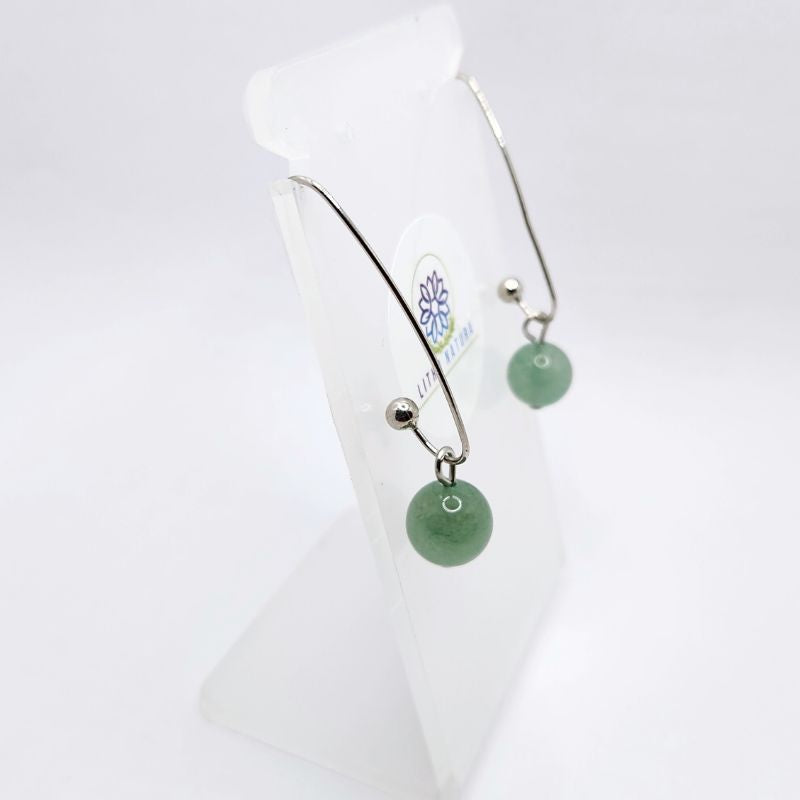 Boucles d'oreilles en Aventurine Verte - Laiton Plaqué Platine