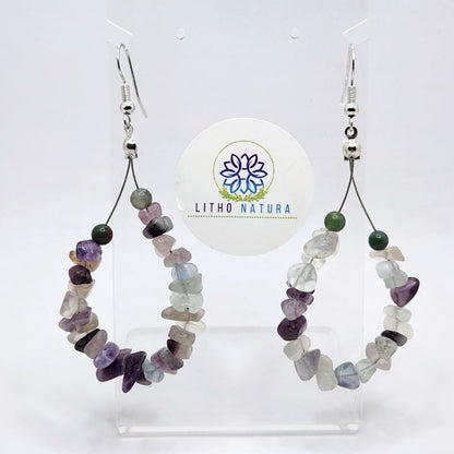 Boucles d'oreilles en Fluorite - Laiton Plaqué Platine