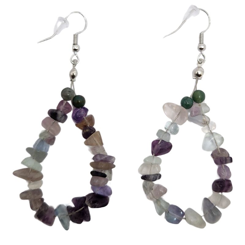 Boucles d'oreilles en Fluorite - Laiton Plaqué Platine