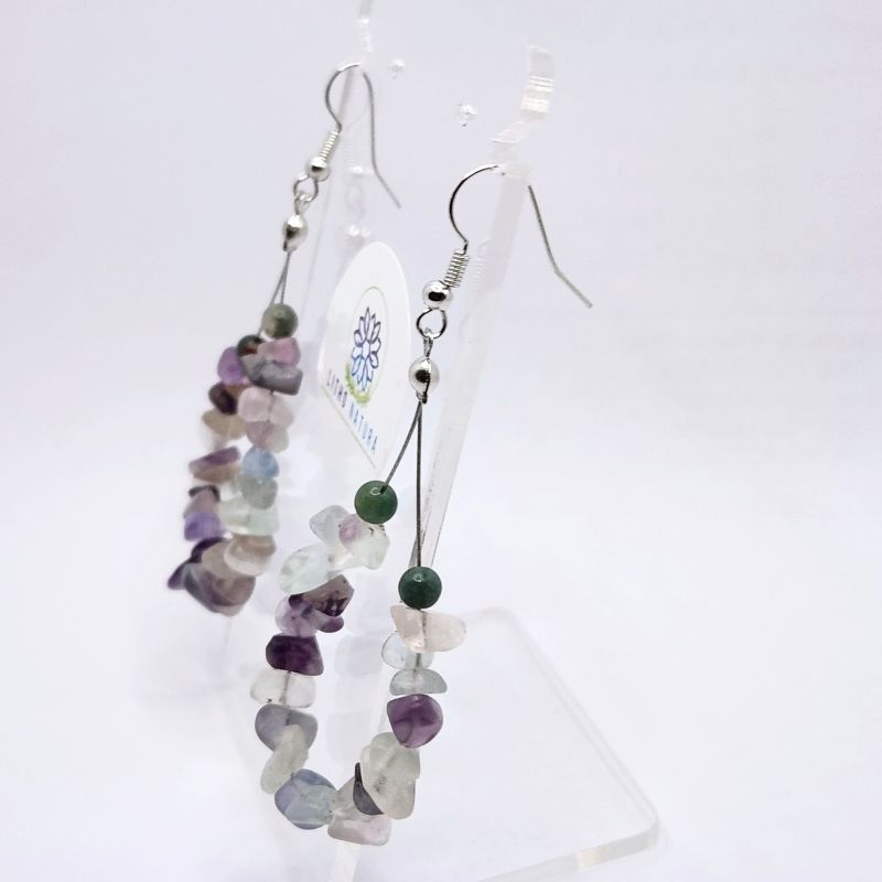 Boucles d'oreilles en Fluorite - Laiton Plaqué Platine