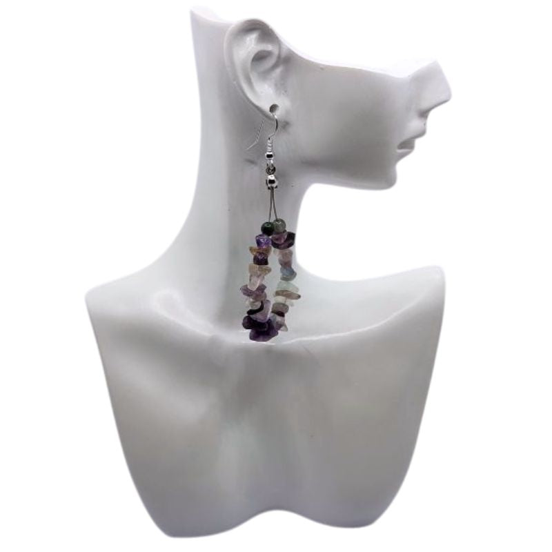 Boucles d'oreilles en Fluorite - Laiton Plaqué Platine