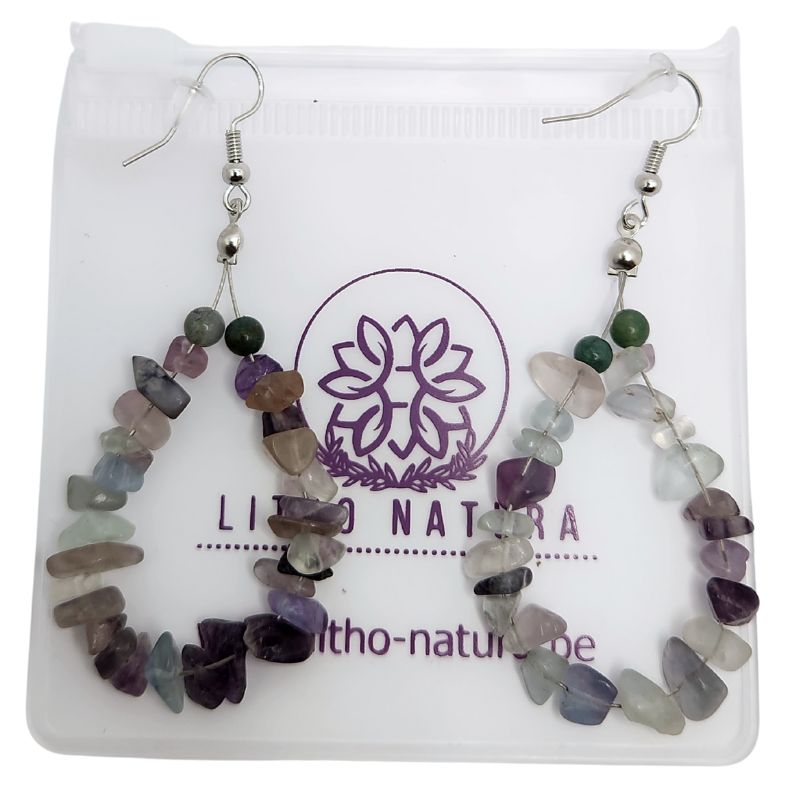 Boucles d'oreilles en Fluorite - Laiton Plaqué Platine