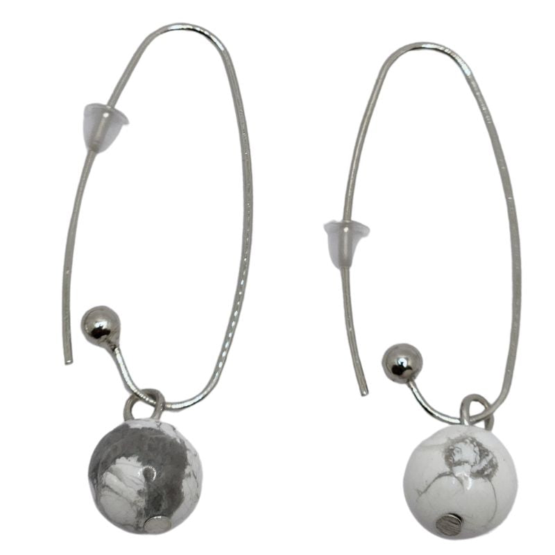 Boucles d'oreilles en Howlite - Laiton Plaqué Platine
