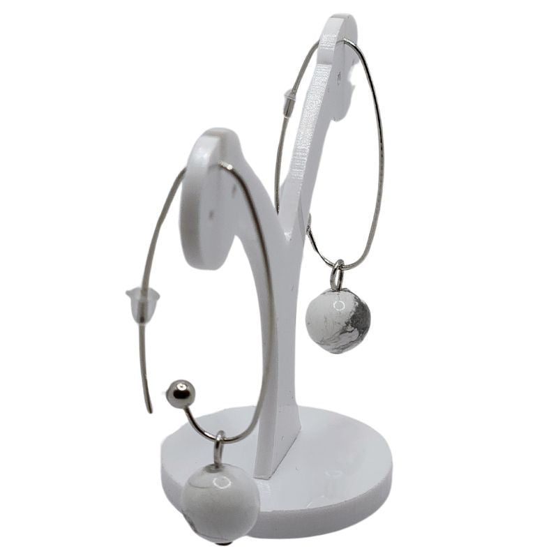 Boucles d'oreilles en Howlite - Laiton Plaqué Platine