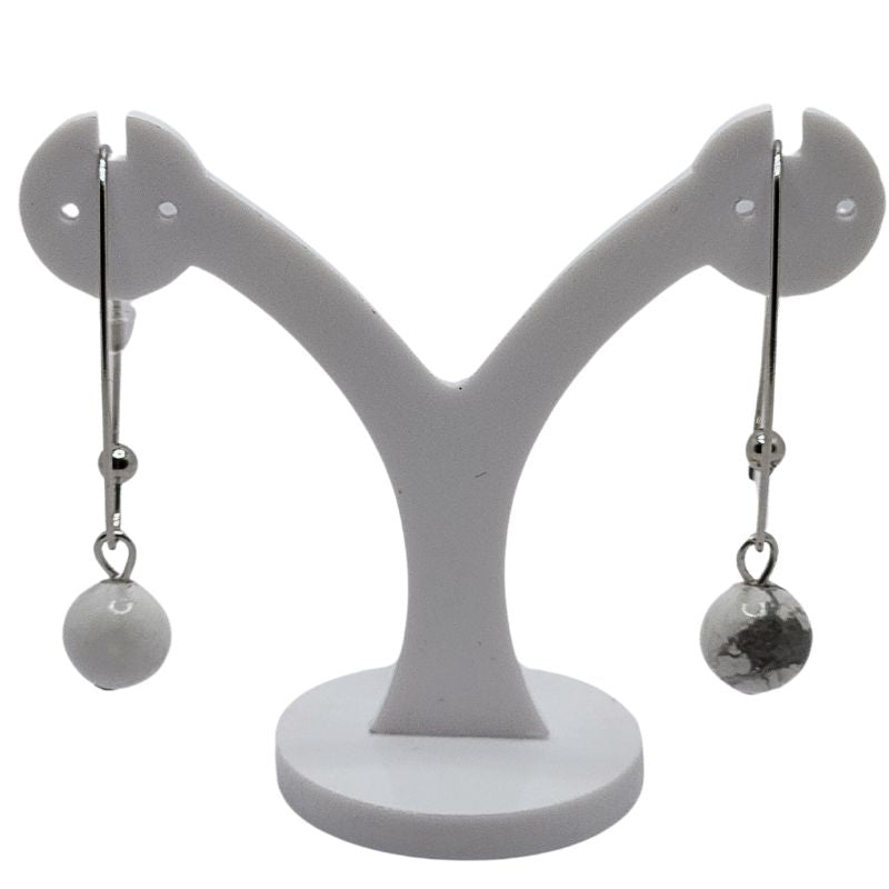 Boucles d'oreilles en Howlite - Laiton Plaqué Platine