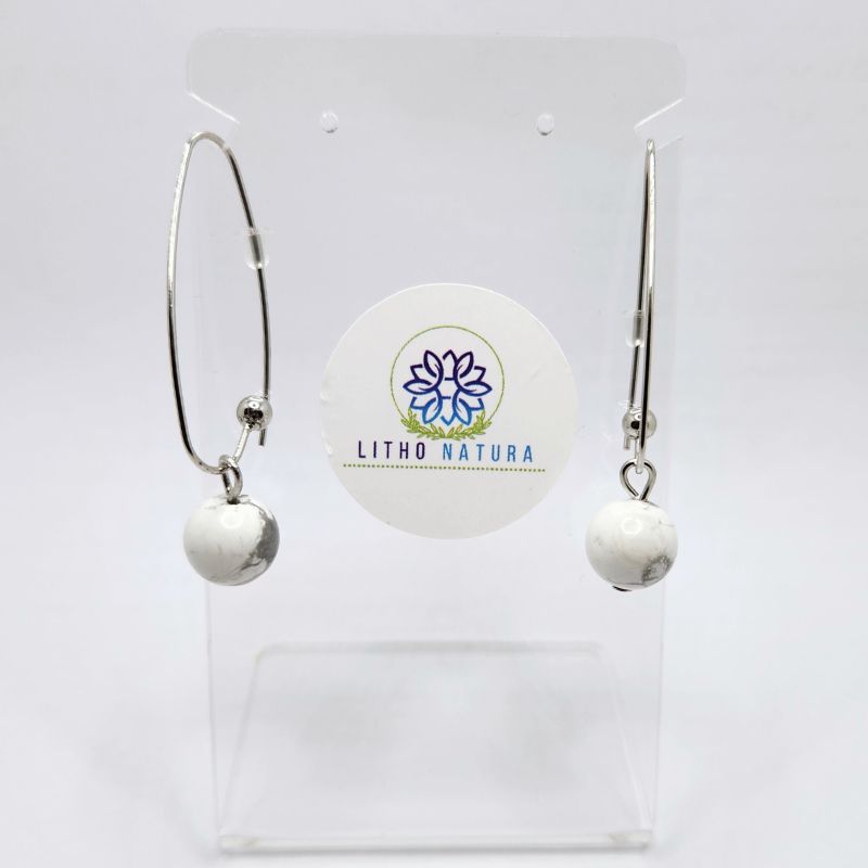 Boucles d'oreilles en Howlite - Laiton Plaqué Platine