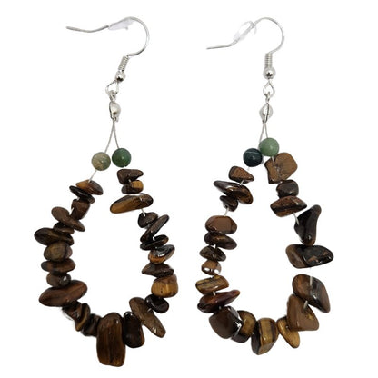 Boucles d'oreilles en Oeil de Tigre - Laiton Plaqué Platine