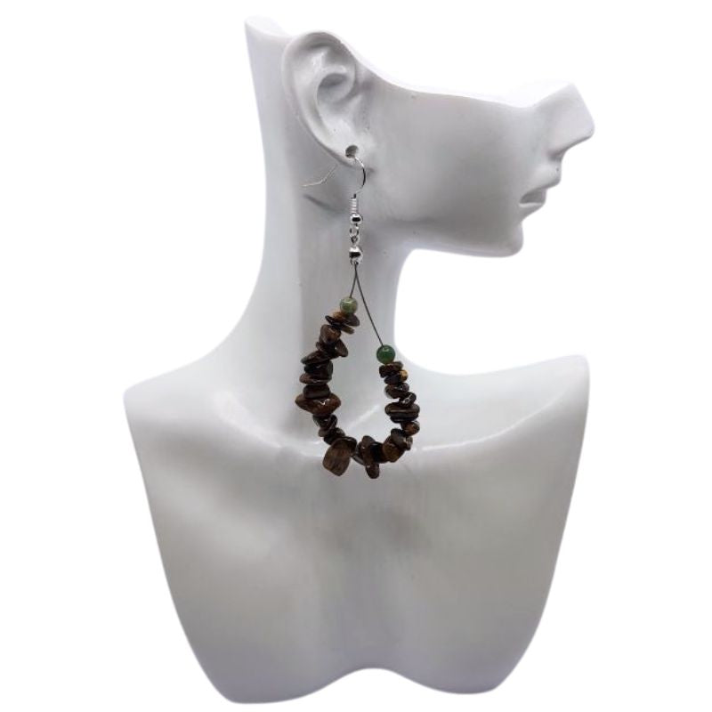 Boucles d'oreilles en Oeil de Tigre - Laiton Plaqué Platine