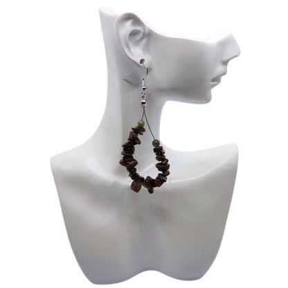 Boucles d'oreilles en Oeil de Tigre - Laiton Plaqué Platine