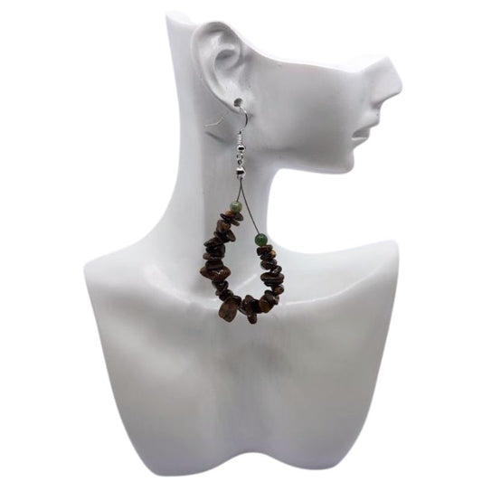 Boucles d'oreilles en Oeil de Tigre - Laiton Plaqué Platine