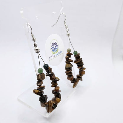 Boucles d'oreilles en Oeil de Tigre - Laiton Plaqué Platine