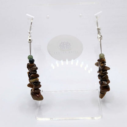 Boucles d'oreilles en Oeil de Tigre - Laiton Plaqué Platine