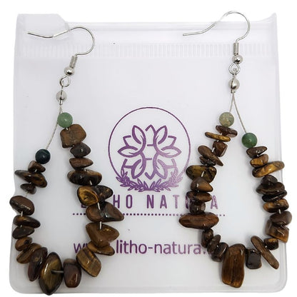 Boucles d'oreilles en Oeil de Tigre - Laiton Plaqué Platine