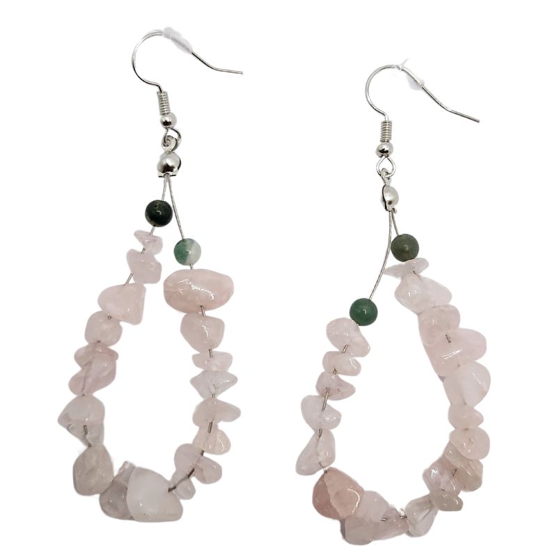 Boucles d'oreilles en Quartz Rose - Laiton Plaqué Platine