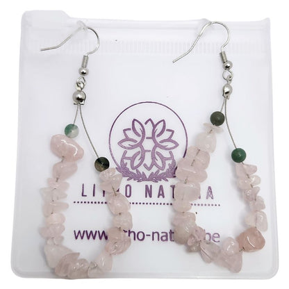 Boucles d'oreilles en Quartz Rose - Laiton Plaqué Platine